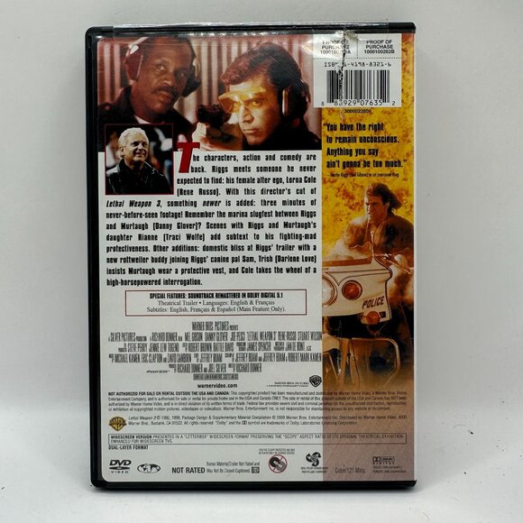 Lethal Weapon 3 Director's Cut DVD Mel Gibson Action Crime Movie Not Rated - Picture 2 of 3